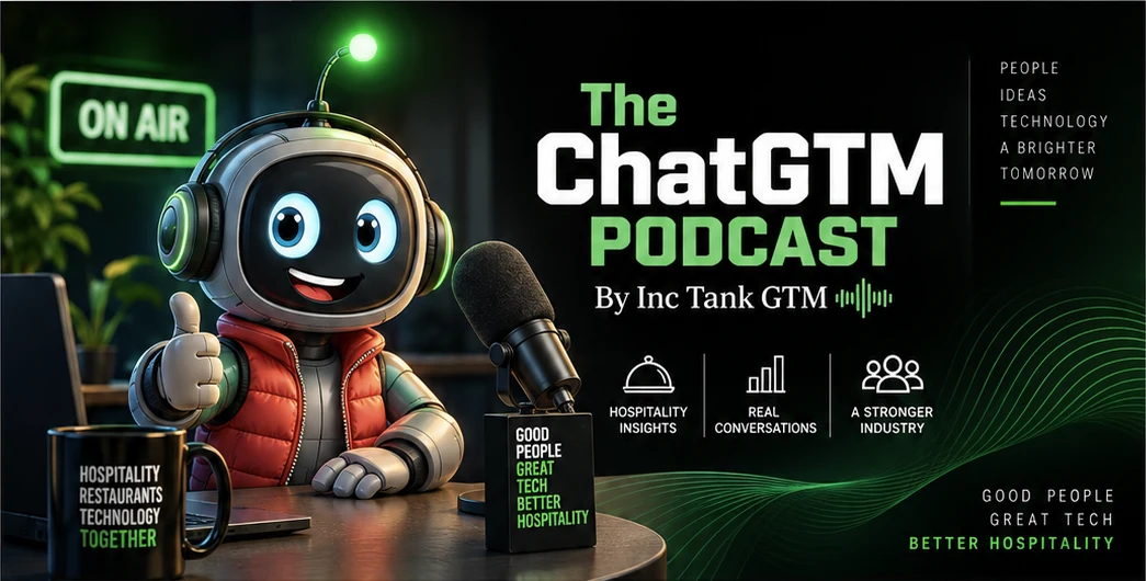 ChatGTM podcast artwork featuring its robot mascot and hospitality technology theme